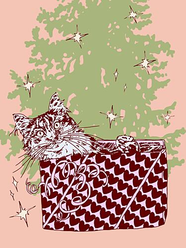 Christmas Cat Surprise Art Print by Katariina Kosunen