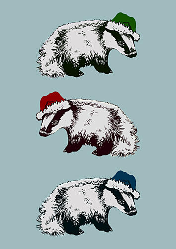 Christmas Badgers Art Print by Katariina Kosunen