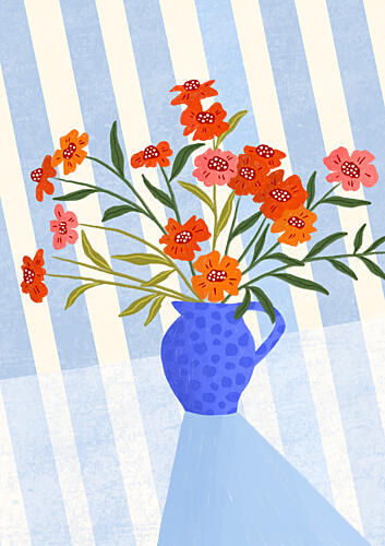 Cheerful Floral Pitcher Art Print by Bea Muller