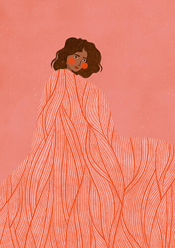 Coral Woman Dreaming Art Print by Lor Muller