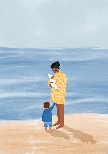 Family Beach Day Art Print by Lor Muller
