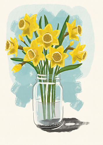 Yellow Daffodils in Jar Aquarelle reproduction