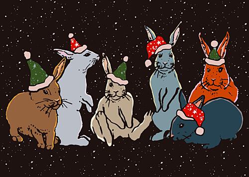 Festive Holiday Bunnies Art Print by Katariina Kosunen