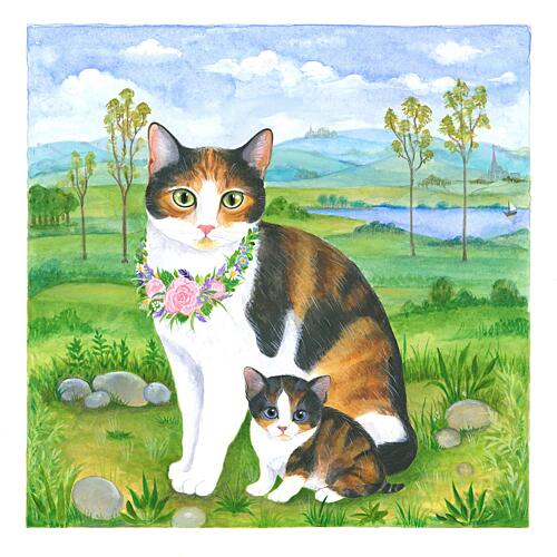 Sweet Calico Cat Family Animaux reproduction