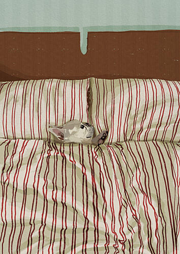 Cozy Dog in Bed Animaux reproduction