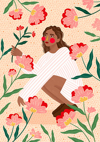 Woman in Floral Garden Art Print by Bea Muller