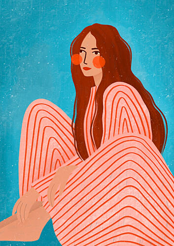 Serene Striped Woman Art Print by Lor Muller