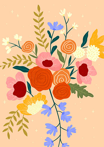 Colorful Floral Bouquet Art Print by Bea Muller