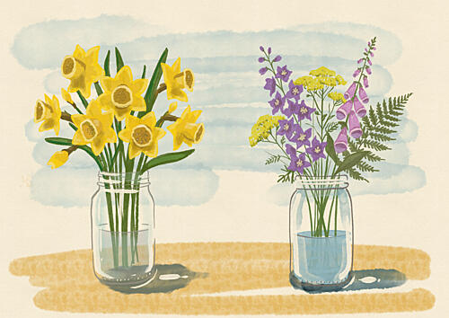 Daffodils and Wildflowers Art Print by Nicholas