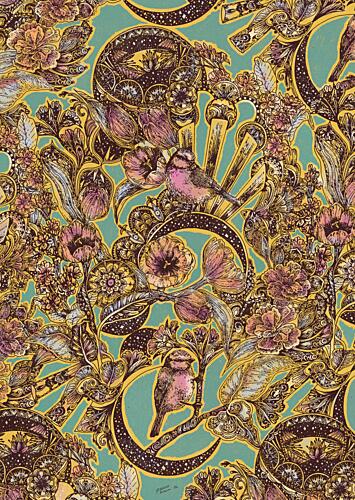 Enchanted Floral Birds Art nouveau reproduction