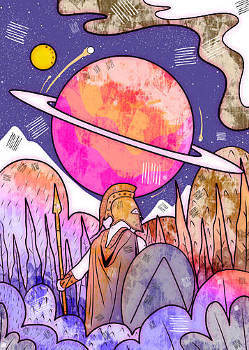 Spartan Warrior Cosmic Planet Montagne reproduction
