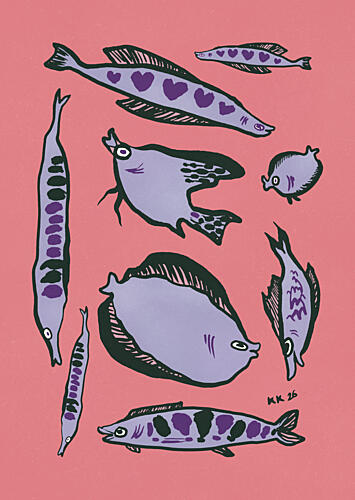 Whimsical Purple Fish Animaux reproduction