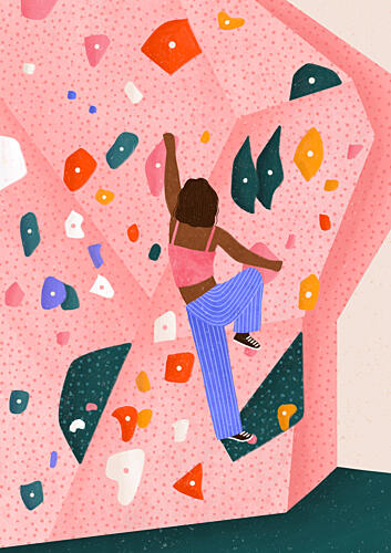 Dynamic Pink Wall Climb Art Print by Lor Muller