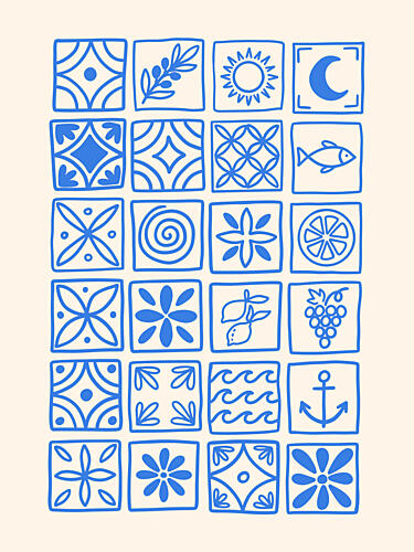 Mediterranean Blue Patterns Art Print by Mathieu