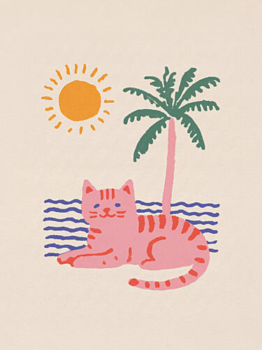 Happy Beach Cat Art Print by Mathieu
