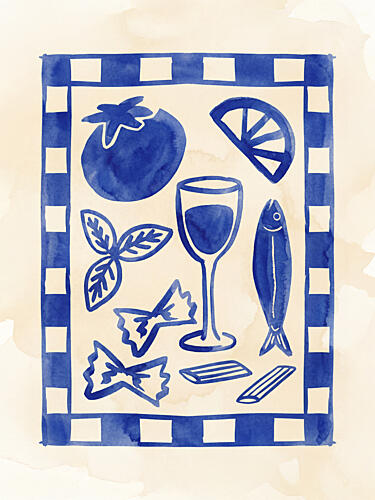 Italian Watercolor Feast Art Print by Mathieu