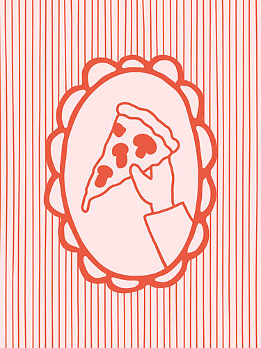 Retro Pizza Hand Art Print by Mathieu