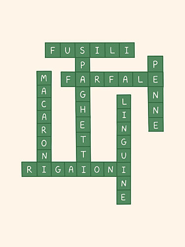 Italian Pasta Crossword Typographie reproduction