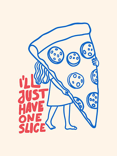 Girl with Giant Pizza Art Print by Mathieu