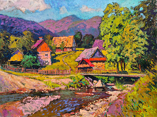 Colorful Mountain Village Art Print