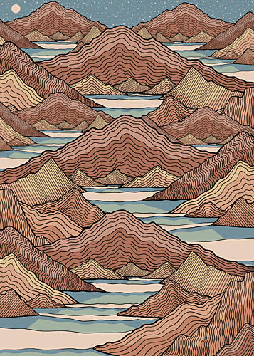 Moonlit Layered Mountains Montagne reproduction