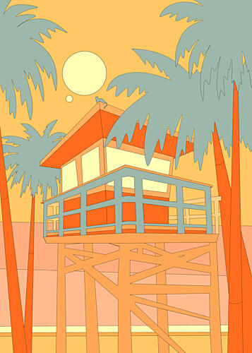 Tropical Beach Lifeguard Hut Plage reproduction