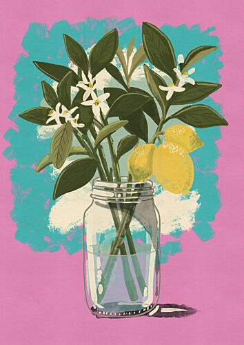 Lemon Blossoms in Jar Art Print by Nicholas