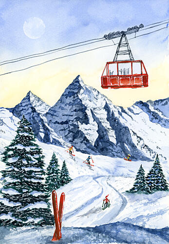 Winter Mountain Skiing Montagne reproduction