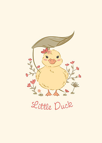 Sweet Duckling with Flowers Art Print by Weronika Gross