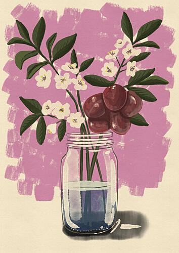 Fresh Plums and Blossoms Art Print by Debbie Nicholas