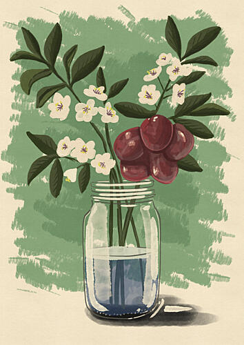 Fresh Flowers and Berries Art Print by Debbie Nicholas