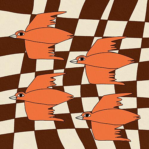 Birds over Wavy Checkers Art Print by Sharyn Bursic