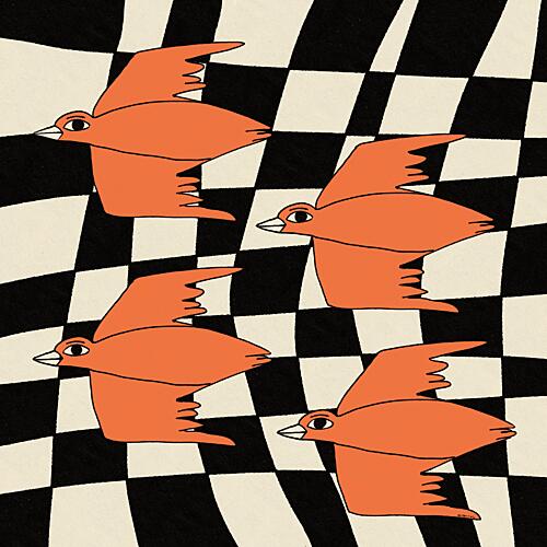 Flying Orange Birds Surréaliste reproduction