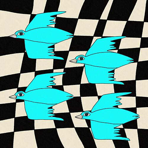 Tessellated Blue Birds Pattern Surréaliste reproduction