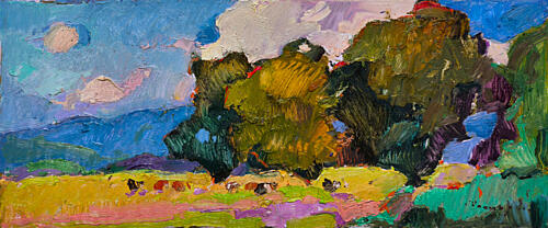 Vibrant Countryside Painting Montagne reproduction