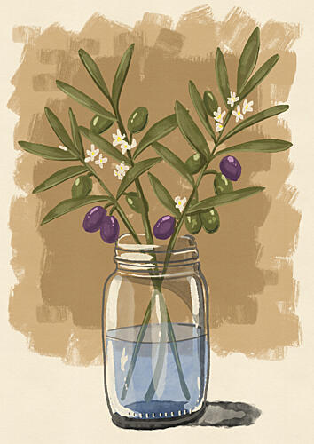 Olives in Mason Jar Campagne reproduction