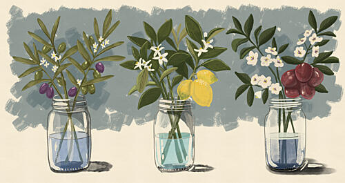 Olive Lemon Cherry Jars Campagne reproduction