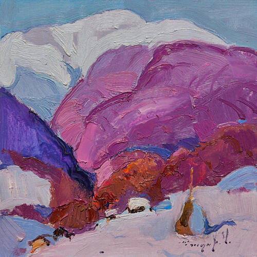 Purple Winter Mountains Art Print by Alexander Shandor