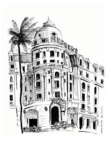 Historic Hotel Sketch Art Print by Alex Nereuta
