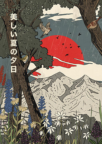 Japanese Summer Sunset Art japonais reproduction