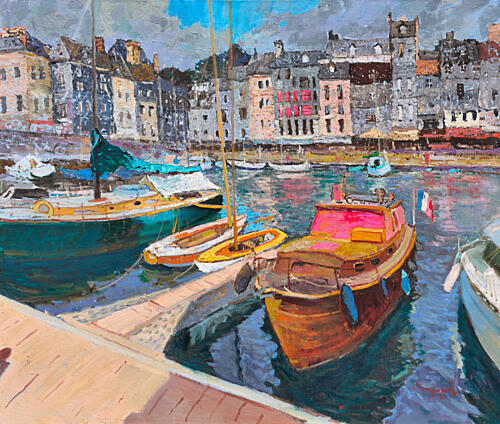 Colorful Harbor Boats Art Print by Alexander Shandor