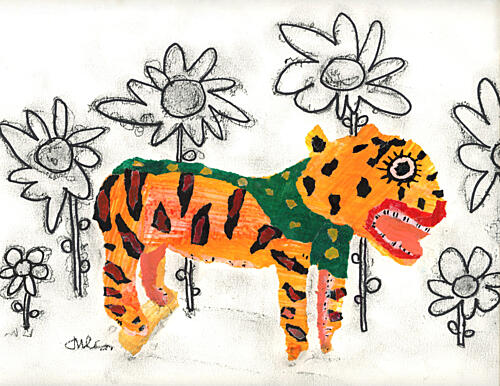 Whimsical Tiger in Flowers Animaux reproduction