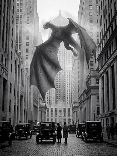 Dragon over Vintage City Vintage reproduction