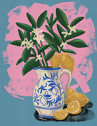 Citrus Blossoms and Lemons Art Print by Nicholas