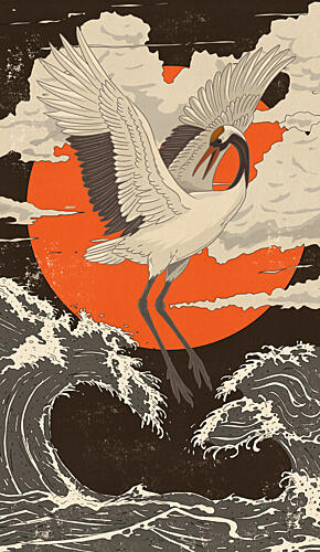 Japanese Crane Great Wave Art japonais reproduction