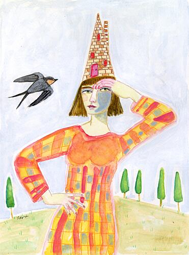Woman with House Hat Fantastique reproduction