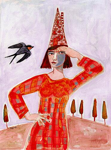 Whimsical Woman Red Dress Fantastique reproduction