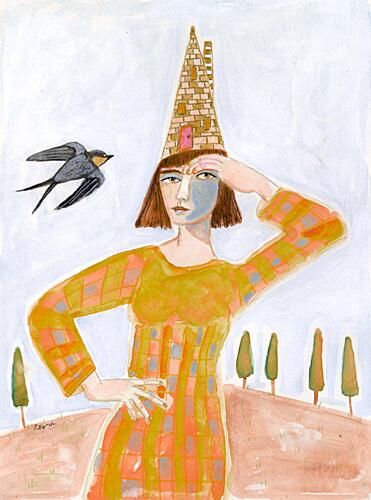 Woman with House Hat Surréaliste reproduction
