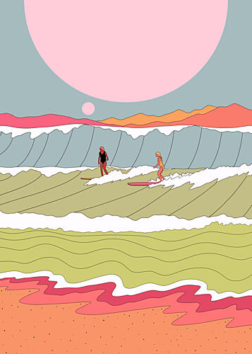 Surfing under Pink Skies Montagne reproduction