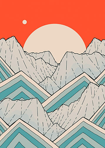 Red Sky Mountain Peaks Montagne reproduction